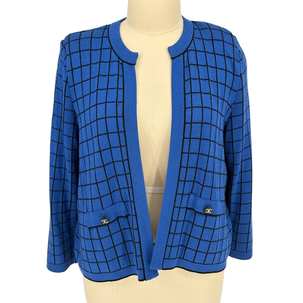 Mita Vintage 2 Piece Knit Set Blue Windowpane Cardigan Pants 3X